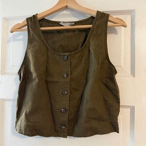 Everlane Dark Olive Sleeveless Button Top